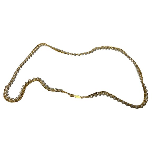 Vintage Signed Napier Faux Pearl Woven Gold Tone Necklace Chain 24" - Picture 8 of 9